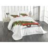 Ambesonne Christmas Bedspread, Red Retro Style Farm Truck and Big Xmas Tree Tinsel Balls Candy Design, Decorative Quilted 3 Piece Coverlet Set with 2 Pillow Shams, Queen Size, Green White