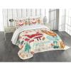 Ambesonne Christmas Bedspread, Santa and Teddy Bear Vintage Christmas Season Ornaments Party Theme, Decorative Quilted 3 Piece Coverlet Set with 2 Pillow Shams, Queen Size, Red Blue