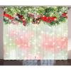 Ambesonne Christmas Curtains, Evergreen Fir Branches Red Ripe Holly Berries Blurred Backdrop Garland, Living Room Bedroom Window Drapes 2 Panel Set, 108″ X 84″, Red Green Brown