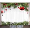 Ambesonne Christmas Curtains, Holiday Season Backdrop with Pine Leaves Ball Classic Design Print, Living Room Bedroom Window Drapes 2 Panel Set, 108″ X 84″, Green Vermilion