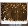 Ambesonne Christmas Curtains, Rustic Wooden Backdrop Snowflakes and Warm Traditional Celebration Print, Living Room Bedroom Window Drapes 2 Panel Set, 108″ X 90″, White Brown