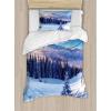 Ambesonne Christmas Duvet Cover Set, Vintage Merry Xmas Wreath Several Noel Yule and Ribbons Candles Bells Image, Decorative 3 Piece Bedding Set with 2 Pillow Shams, King Size, Red(White and Blue)