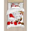 Ambesonne Christmas Duvet Cover Set, Vintage Merry Xmas Wreath Several Noel Yule and Ribbons Candles Bells Image, Decorative 3 Piece Bedding Set with 2 Pillow Shams, King Size, Red(Vermilion Caramel White)