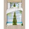Ambesonne Christmas Duvet Cover Set, Vintage Merry Xmas Wreath Several Noel Yule and Ribbons Candles Bells Image, Decorative 3 Piece Bedding Set with 2 Pillow Shams, King Size, Red(Cream Green)