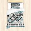 Ambesonne Christmas Duvet Cover Set, Vintage Merry Xmas Wreath Several Noel Yule and Ribbons Candles Bells Image, Decorative 3 Piece Bedding Set with 2 Pillow Shams, King Size, Red(Blue Grey Eggshell White)