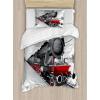 Ambesonne Christmas Duvet Cover Set, Vintage Merry Xmas Wreath Several Noel Yule and Ribbons Candles Bells Image, Decorative 3 Piece Bedding Set with 2 Pillow Shams, King Size, Red(Red Grey)