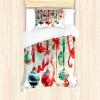 Ambesonne Christmas Duvet Cover Set, Vintage Merry Xmas Wreath Several Noel Yule and Ribbons Candles Bells Image, Decorative 3 Piece Bedding Set with 2 Pillow Shams, King Size, Red(Dark Coral Green Blue)