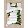 Ambesonne Christmas Duvet Cover Set, Vintage Merry Xmas Wreath Several Noel Yule and Ribbons Candles Bells Image, Decorative 3 Piece Bedding Set with 2 Pillow Shams, King Size, Red(Forest Green)
