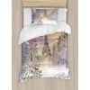 Ambesonne Christmas Duvet Cover Set, Vintage Merry Xmas Wreath Several Noel Yule and Ribbons Candles Bells Image, Decorative 3 Piece Bedding Set with 2 Pillow Shams, King Size, Red(Pink White)