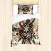 Ambesonne Christmas Duvet Cover Set, Vintage Merry Xmas Wreath Several Noel Yule and Ribbons Candles Bells Image, Decorative 3 Piece Bedding Set with 2 Pillow Shams, King Size, Red(Cocoa Brown Sage Green)
