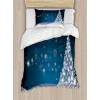 Ambesonne Christmas Duvet Cover Set, Vintage Merry Xmas Wreath Several Noel Yule and Ribbons Candles Bells Image, Decorative 3 Piece Bedding Set with 2 Pillow Shams, King Size, Red(Slate Blue White)
