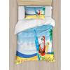 Ambesonne Christmas Duvet Cover Set, Vintage Merry Xmas Wreath Several Noel Yule and Ribbons Candles Bells Image, Decorative 3 Piece Bedding Set with 2 Pillow Shams, King Size, Red(Blue Yellow)