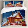 Ambesonne Christmas Duvet Cover Set, Vintage Merry Xmas Wreath Several Noel Yule and Ribbons Candles Bells Image, Decorative 3 Piece Bedding Set with 2 Pillow Shams, King Size, Red(Night Blue)
