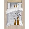 Ambesonne Christmas Duvet Cover Set, Vintage Merry Xmas Wreath Several Noel Yule and Ribbons Candles Bells Image, Decorative 3 Piece Bedding Set with 2 Pillow Shams, King Size, Red(Brown Pale Grey White)