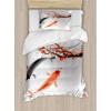 Ambesonne Christmas Duvet Cover Set, Vintage Merry Xmas Wreath Several Noel Yule and Ribbons Candles Bells Image, Decorative 3 Piece Bedding Set with 2 Pillow Shams, King Size, Red(Orange Grey)