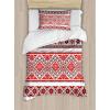 Ambesonne Christmas Duvet Cover Set, Vintage Merry Xmas Wreath Several Noel Yule and Ribbons Candles Bells Image, Decorative 3 Piece Bedding Set with 2 Pillow Shams, King Size, Red(Vermilion Black White)