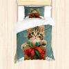 Ambesonne Christmas Duvet Cover Set, Vintage Merry Xmas Wreath Several Noel Yule and Ribbons Candles Bells Image, Decorative 3 Piece Bedding Set with 2 Pillow Shams, King Size, Red(Cadet Blue Fawn Dark Pink)
