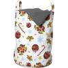 Ambesonne Christmas Laundry Bag, Xmas Yuletide Noel Theme with Ornaments Cones Snowflake Stars Jingle Bells Pines, Hamper Basket with Handles Drawstring Closure for Laundromats, 13″ x 19″, Multicolor