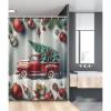 Ambesonne Christmas Stall Shower Curtain, Vintage Red Truck with a Pine Tree and Holiday Season Ornaments Snowy Winter, Fabric Bathroom Decor Set with Hooks, 54″ W x 78″ L, Grey Teal Ruby