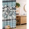 Ambesonne Christmas Stall Shower Curtain, Winter Snowflakes Ornate Mountain Range with Cold Tone Plaid Lines, Fabric Bathroom Decor Set with Hooks, 36″ W x 72″ L, Blue Grey Eggshell White