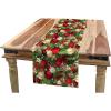 Ambesonne Christmas Table Runner, Tree Branches Spruce Leaves Balls Bells Cones Poinsettia Flowers Mistletoe Berry, Dining Room Kitchen Rectangular Runner, 12″ X 72″, Ruby Green
