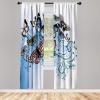 Ambesonne Modern Window Curtains, Jumble Colors Illustration of Oriental Floral Motif with Greenery Leaves, Lightweight Decorative 2-Panel Set & Rod Pocket, Pair of – 28″ x 63″, Pale Grey Multicolor(Dark Sky Blue)