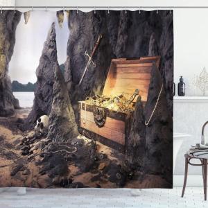 Ambesonne Antlers Shower Curtain, Moose in Winter Forest Wildlife Reindeer Christmas Theme Watercolor Painting Style, Cloth Fabric Bathroom Decor Set with Hooks, 69″ W x 70″ L, Beige Green(Charcoal Grey Amber)