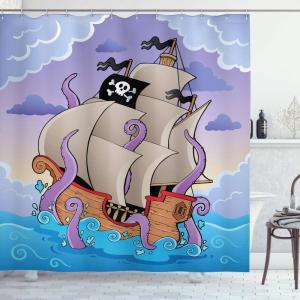 Ambesonne Antlers Shower Curtain, Moose in Winter Forest Wildlife Reindeer Christmas Theme Watercolor Painting Style, Cloth Fabric Bathroom Decor Set with Hooks, 69″ W x 70″ L, Beige Green(Lilac and Multicolor)
