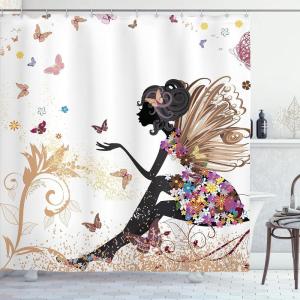Ambesonne Antlers Shower Curtain, Moose in Winter Forest Wildlife Reindeer Christmas Theme Watercolor Painting Style, Cloth Fabric Bathroom Decor Set with Hooks, 69″ W x 70″ L, Beige Green(Almond Black)