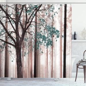 Ambesonne Antlers Shower Curtain, Moose in Winter Forest Wildlife Reindeer Christmas Theme Watercolor Painting Style, Cloth Fabric Bathroom Decor Set with Hooks, 69″ W x 70″ L, Beige Green(Blue Cadet)