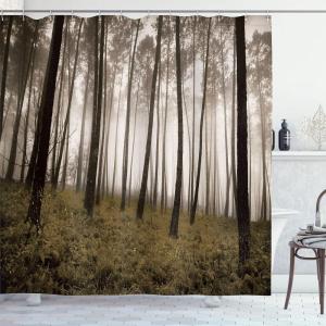 Ambesonne Antlers Shower Curtain, Moose in Winter Forest Wildlife Reindeer Christmas Theme Watercolor Painting Style, Cloth Fabric Bathroom Decor Set with Hooks, 69″ W x 70″ L, Beige Green(Olive Black)