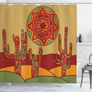 Ambesonne Antlers Shower Curtain, Moose in Winter Forest Wildlife Reindeer Christmas Theme Watercolor Painting Style, Cloth Fabric Bathroom Decor Set with Hooks, 69″ W x 70″ L, Beige Green(Burgundy Earth Yellow)