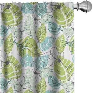 Ambesonne Birds and Nature Curtains, Delicate Spring Chill with Leafy Flowers with Wingy Animals, Window Treatments 2 Panel Set for Living Room Bedroom, Pair of – 28″ x 84″, Blush Laurel Green White(Charcoal Grey)