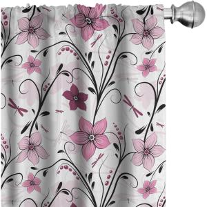 Ambesonne Birds and Nature Curtains, Delicate Spring Chill with Leafy Flowers with Wingy Animals, Window Treatments 2 Panel Set for Living Room Bedroom, Pair of – 28″ x 84″, Blush Laurel Green White(Rose Pink)