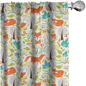 Ambesonne Birds and Nature Curtains, Delicate Spring Chill with Leafy Flowers with Wingy Animals, Window Treatments 2 Panel Set for Living Room Bedroom, Pair of – 28″ x 84″, Blush Laurel Green White(Orange Green)