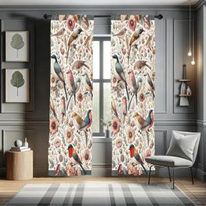 Ambesonne Birds and Nature Curtains, Delicate Spring Chill with Leafy Flowers with Wingy Animals, Window Treatments 2 Panel Set for Living Room Bedroom, Pair of – 28″ x 84″, Blush Laurel Green White(Blush Laurel Green White)