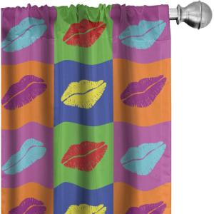 Ambesonne Bohemian Curtains, Bold and Big Feather Motif on Southwestern Inspired Striped Print, Window Treatments 2 Panel Set for Living Room Bedroom, Pair of – 28″ x 63″, Cadet Blue Beige and Brown(Purple Green)