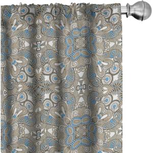 Ambesonne Bohemian Curtains, Bold and Big Feather Motif on Southwestern Inspired Striped Print, Window Treatments 2 Panel Set for Living Room Bedroom, Pair of – 28″ x 63″, Cadet Blue Beige and Brown(White Blue Tan)
