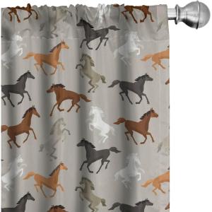 Ambesonne Bohemian Curtains, Bold and Big Feather Motif on Southwestern Inspired Striped Print, Window Treatments 2 Panel Set for Living Room Bedroom, Pair of – 28″ x 63″, Cadet Blue Beige and Brown(Taupe Black)