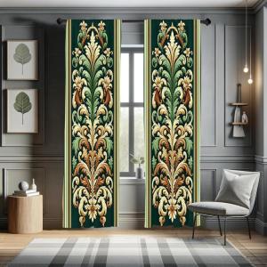 Ambesonne Bohemian Curtains, Bold and Big Feather Motif on Southwestern Inspired Striped Print, Window Treatments 2 Panel Set for Living Room Bedroom, Pair of – 28″ x 63″, Cadet Blue Beige and Brown(Hunter Green Pastel Brown)