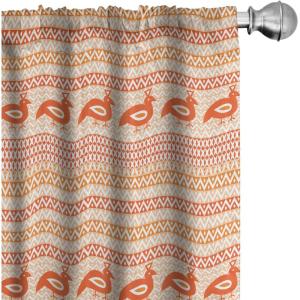 Ambesonne Bohemian Curtains, Bold and Big Feather Motif on Southwestern Inspired Striped Print, Window Treatments 2 Panel Set for Living Room Bedroom, Pair of – 28″ x 63″, Cadet Blue Beige and Brown(Orange White)