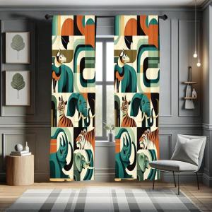 Ambesonne Bohemian Curtains, Bold and Big Feather Motif on Southwestern Inspired Striped Print, Window Treatments 2 Panel Set for Living Room Bedroom, Pair of – 28″ x 63″, Cadet Blue Beige and Brown(Dark Orange Teal Beige)
