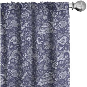 Ambesonne Bohemian Curtains, Bold and Big Feather Motif on Southwestern Inspired Striped Print, Window Treatments 2 Panel Set for Living Room Bedroom, Pair of – 28″ x 63″, Cadet Blue Beige and Brown(Blue Navy)