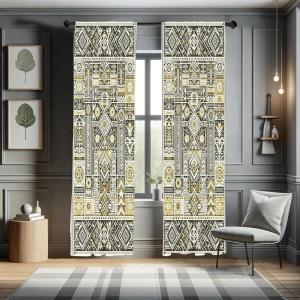 Ambesonne Bohemian Curtains, Bold and Big Feather Motif on Southwestern Inspired Striped Print, Window Treatments 2 Panel Set for Living Room Bedroom, Pair of – 28″ x 63″, Cadet Blue Beige and Brown(Dark Taupe Fawn Ivory)