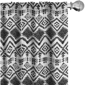 Ambesonne Bohemian Curtains, Bold and Big Feather Motif on Southwestern Inspired Striped Print, Window Treatments 2 Panel Set for Living Room Bedroom, Pair of – 28″ x 63″, Cadet Blue Beige and Brown(Black and White)