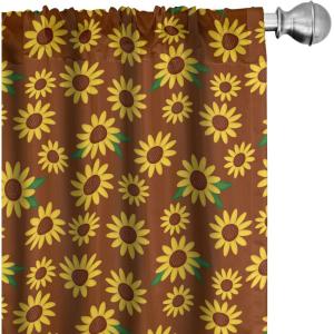 Ambesonne Bohemian Curtains, Bold and Big Feather Motif on Southwestern Inspired Striped Print, Window Treatments 2 Panel Set for Living Room Bedroom, Pair of – 28″ x 63″, Cadet Blue Beige and Brown(Green Yellow)