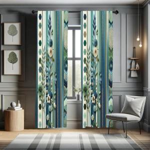 Ambesonne Bohemian Curtains, Hexagons Floral Botany Art in Cold Colors Ocean and Nature Tones, Window Treatments 2 Panel Set for Living Room Bedroom, Pair of – 28″ x 95″, Teal Green and Sea Blue(Teal Green and Sea Blue)
