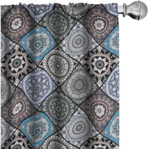 Ambesonne Bohemian Curtains, Hexagons Floral Botany Art in Cold Colors Ocean and Nature Tones, Window Treatments 2 Panel Set for Living Room Bedroom, Pair of – 28″ x 95″, Teal Green and Sea Blue(Blue Black)