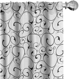 Ambesonne Bohemian Curtains, Hexagons Floral Botany Art in Cold Colors Ocean and Nature Tones, Window Treatments 2 Panel Set for Living Room Bedroom, Pair of – 28″ x 95″, Teal Green and Sea Blue(Black White)