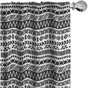 Ambesonne Bohemian Curtains, Hexagons Floral Botany Art in Cold Colors Ocean and Nature Tones, Window Treatments 2 Panel Set for Living Room Bedroom, Pair of – 28″ x 95″, Teal Green and Sea Blue(White Black)
